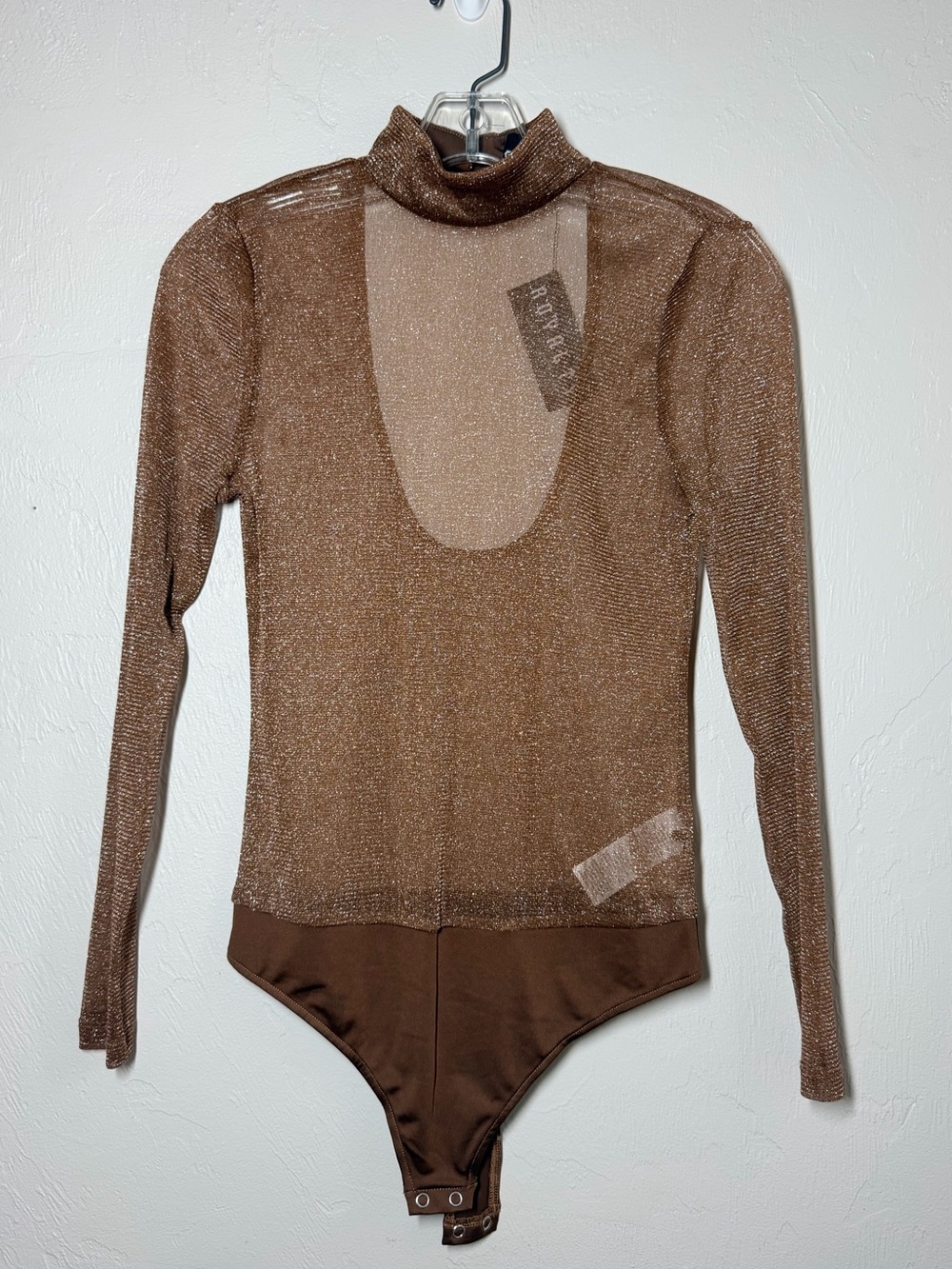 NWT Mock Neck Long-Sleeve Bodysuit in Metallic Brown